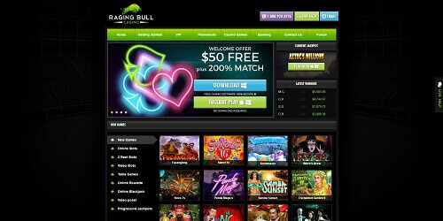 Raging Bull Casino homepage