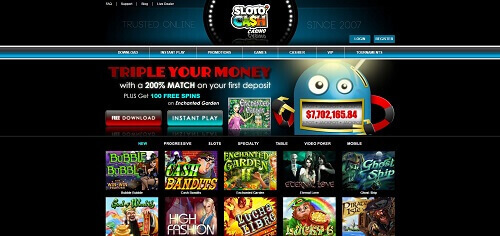 Sloto Cash USA online casino homepage 2017