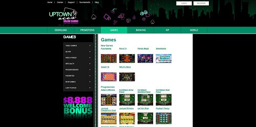 Uptown Aces Casino game selection