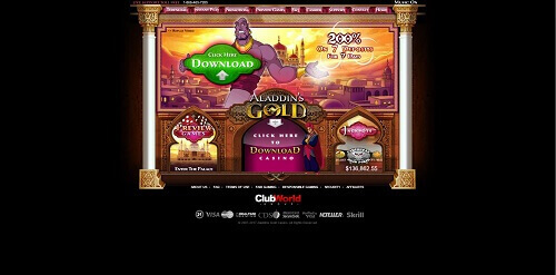 Aladdin’s Gold online casino homepage