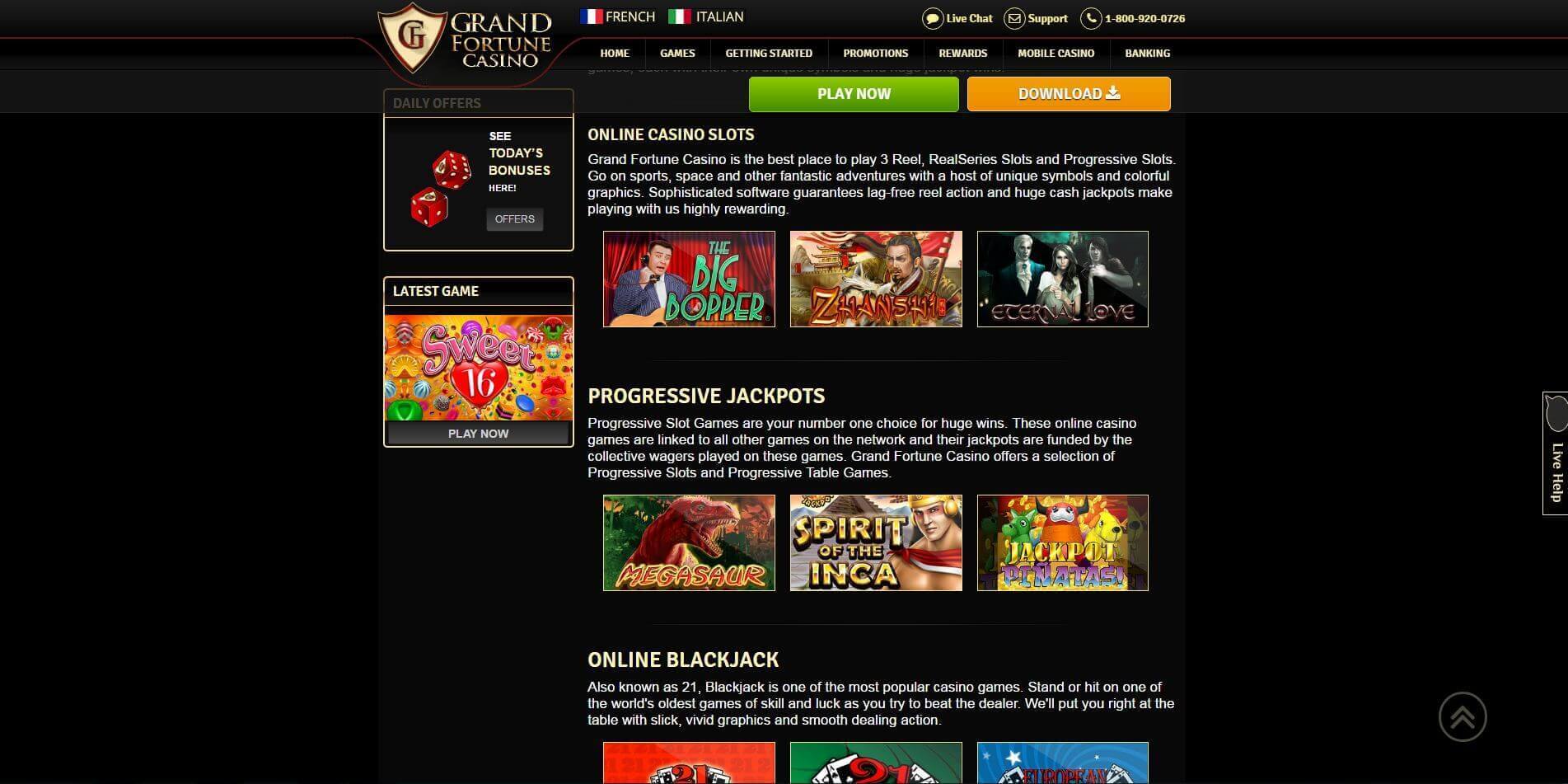 grand fortune casino game selection