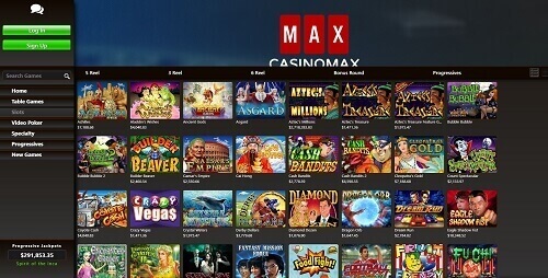 Game selection at Casino Max