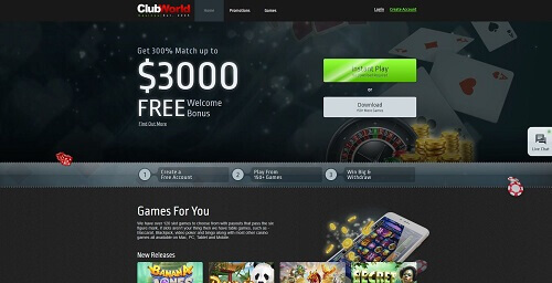 Club World Casino Review - Homepage