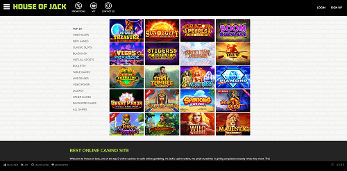 House of Jack Casino Game Selection