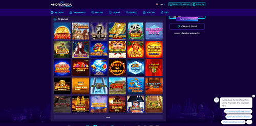 Andromeda Casino Game selection