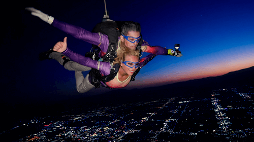 Las Vegas offers after Dark Skydiving over the strip